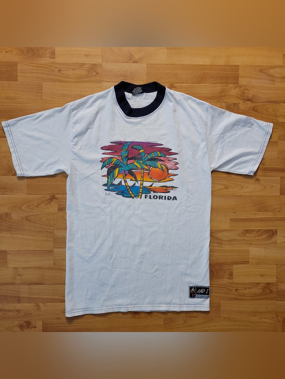 Vintage 90s AND1 Florida Ringer Tee Made In USA Basketball Streetwear, Med Tall